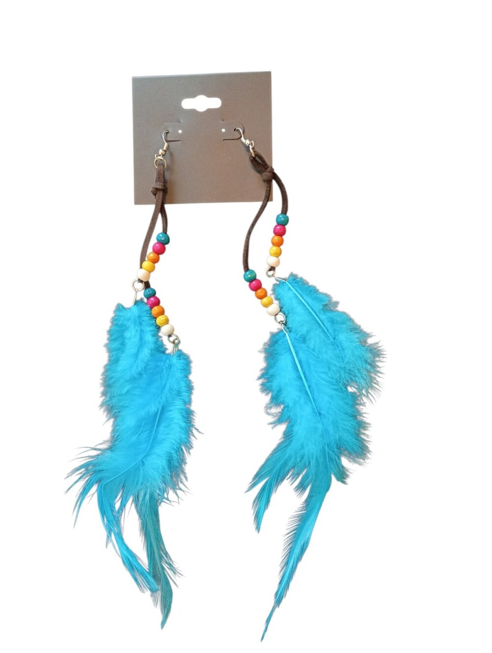 feather earrings turquoise blue beaded dangle Statement earrings boho western